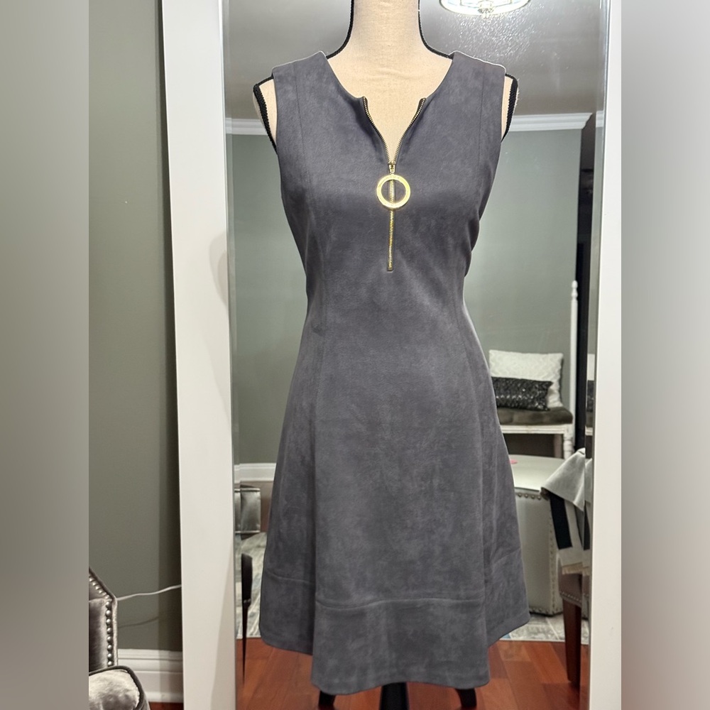 Donna Karen DKNY stunning gray faux suede dress